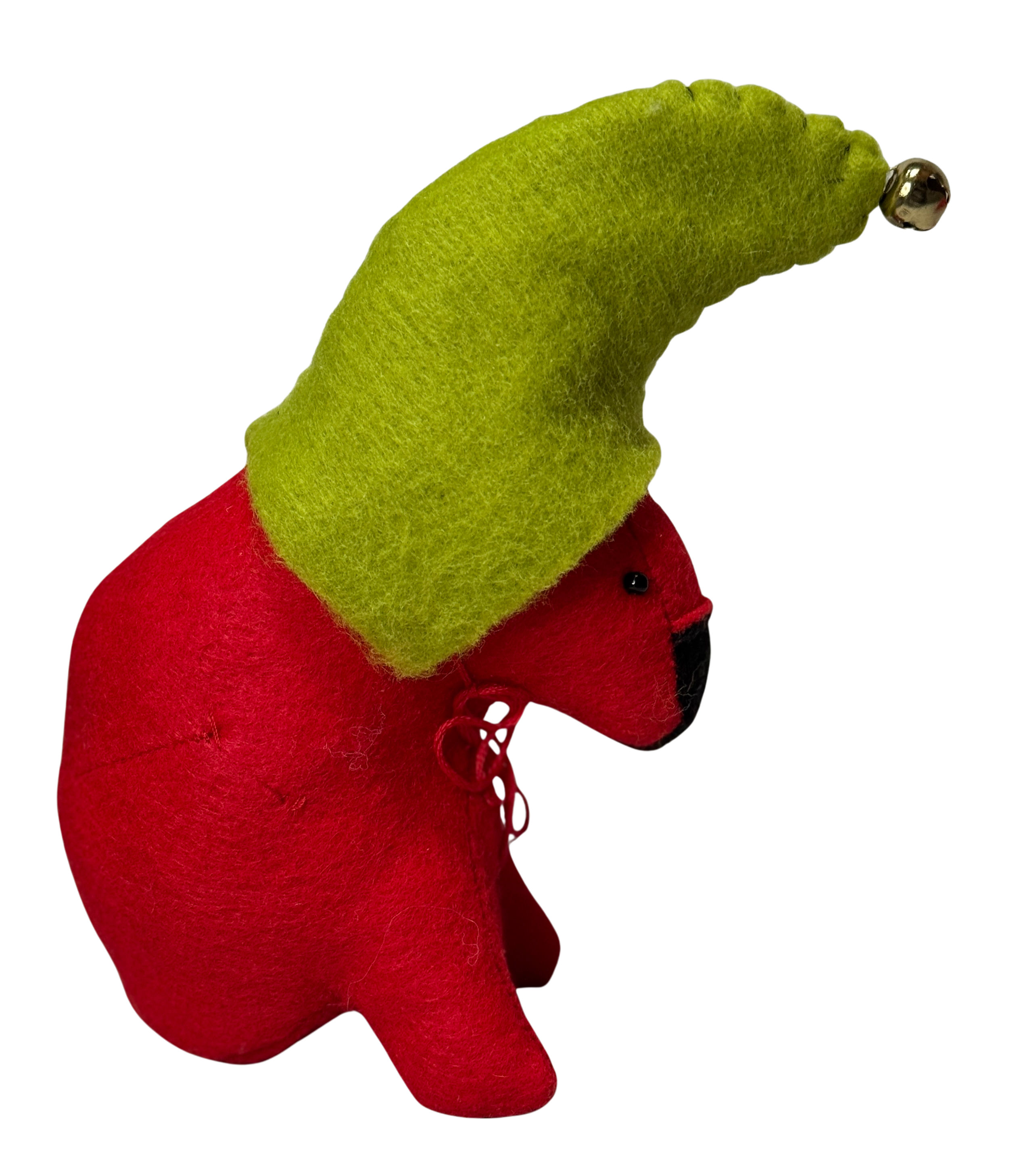 Red Elf Sitting Bear Folk Art Guardian – Soft Sculpture Bearfolk - Woodland Collection