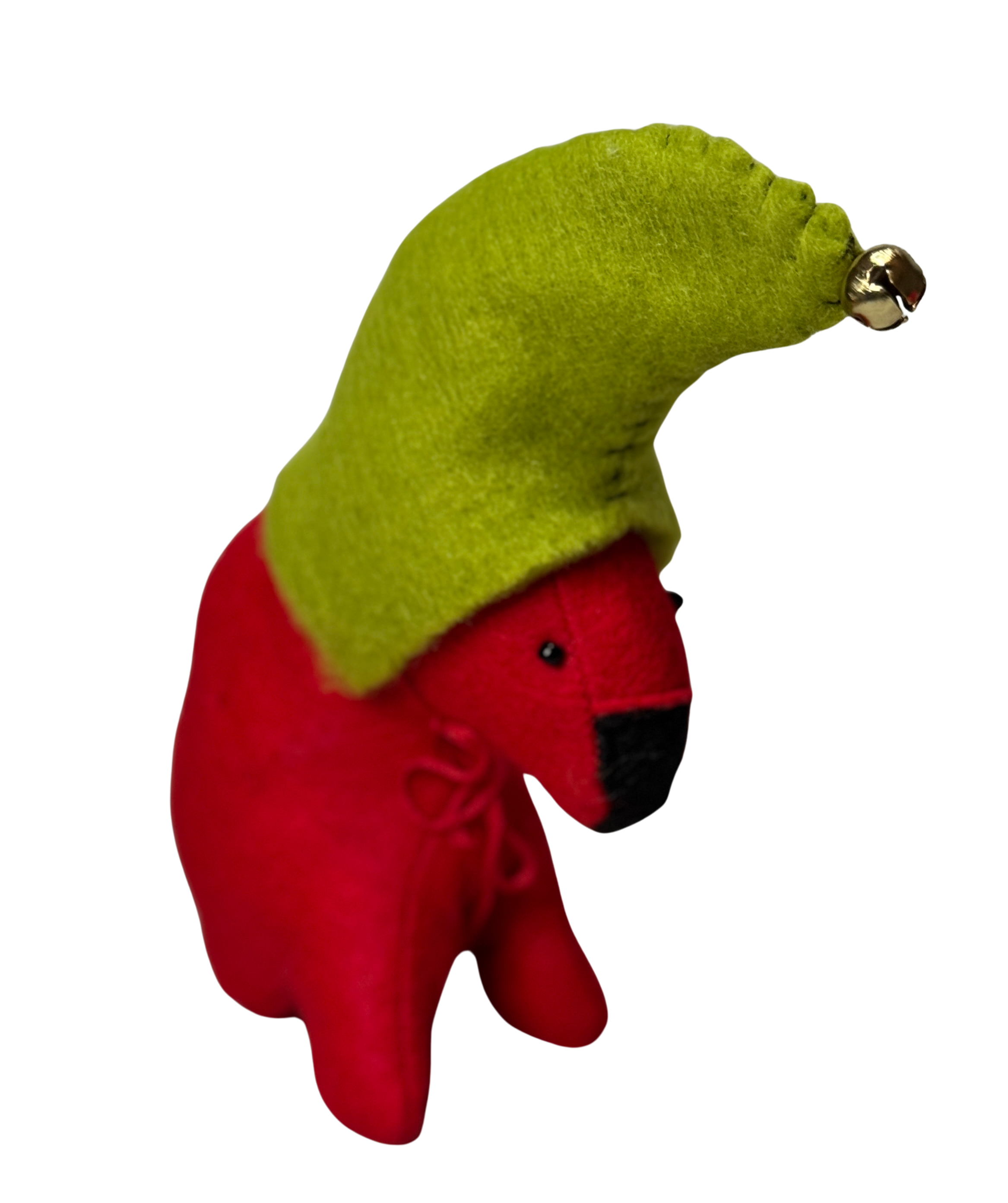 Red Elf Sitting Bear Folk Art Guardian – Soft Sculpture Bearfolk - Woodland Collection