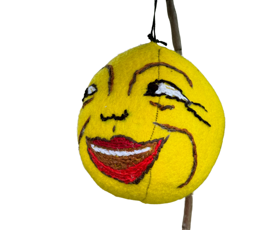 Smiling Yellow Halloween Moon Small Character Ornament Soft Art Collectible One of A Kind