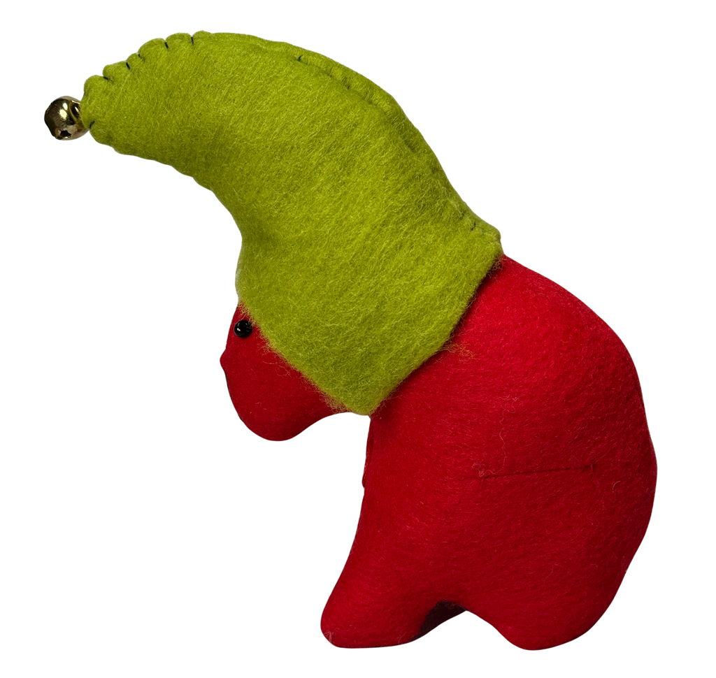 Red Elf Sitting Bear Folk Art Guardian – Soft Sculpture Bearfolk - Woodland Collection