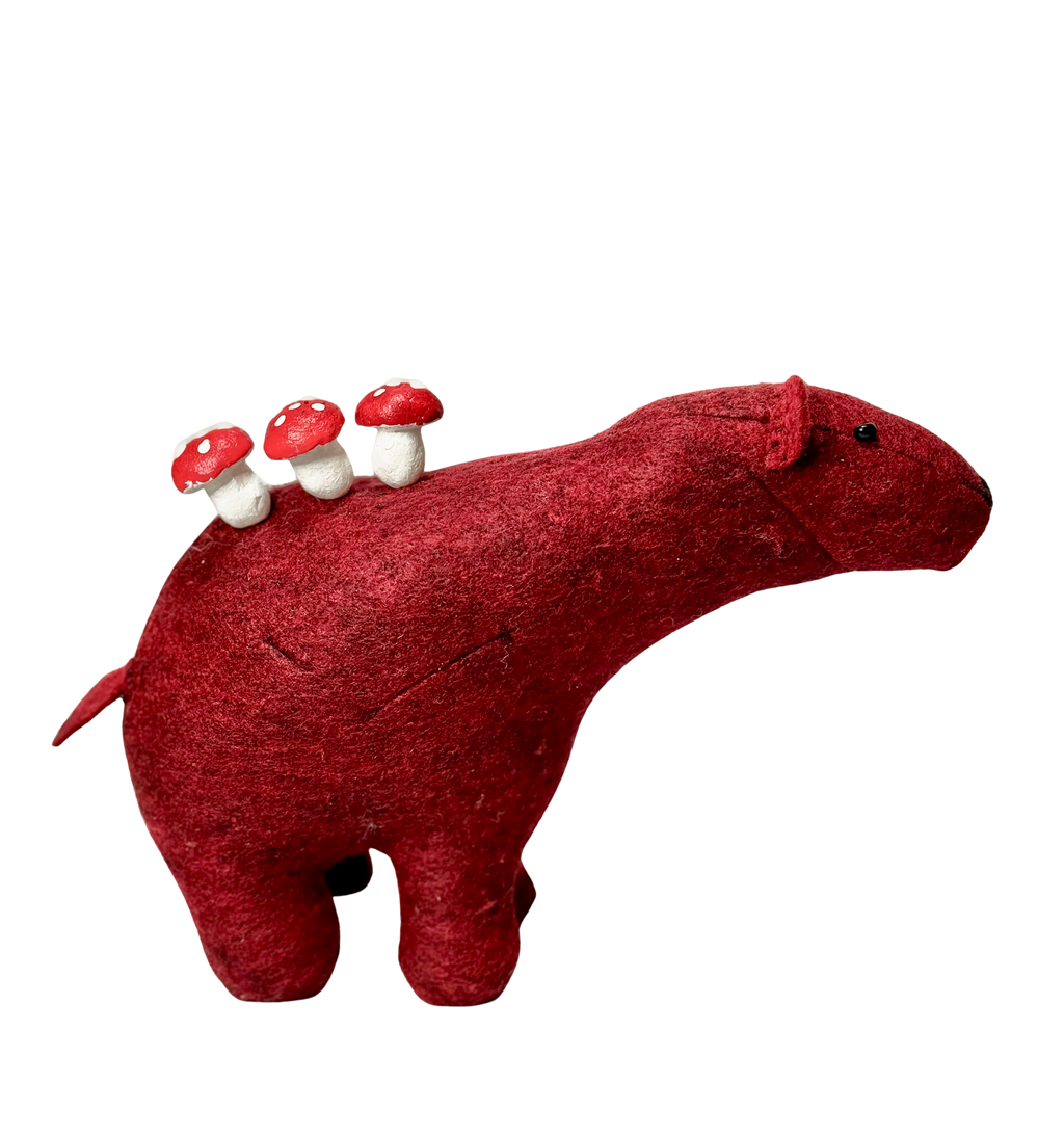 Folk Art Soft Sculpture Free Standing Bear  - Mushroom Lover- One of a Kind  - Woodland Collection