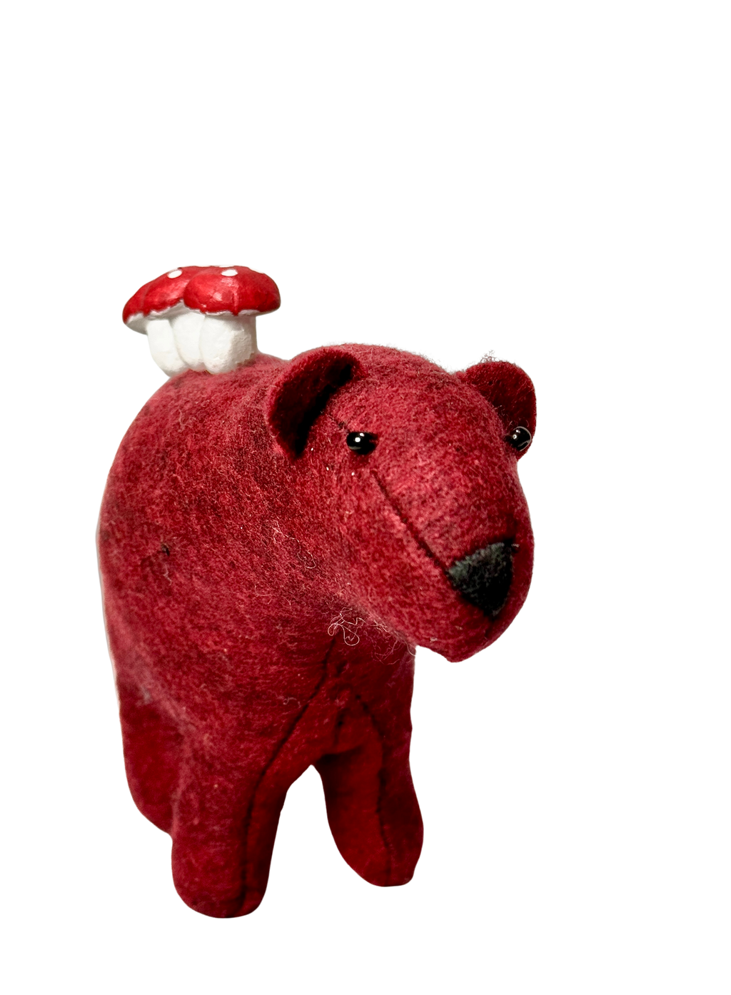 Folk Art Soft Sculpture Free Standing Bear  - Mushroom Lover- One of a Kind  - Woodland Collection