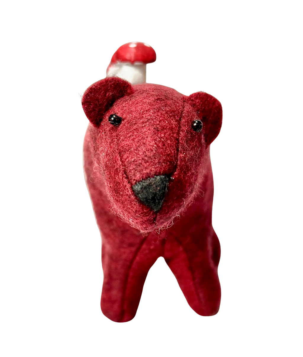 Folk Art Soft Sculpture Free Standing Bear  - Mushroom Lover- One of a Kind  - Woodland Collection