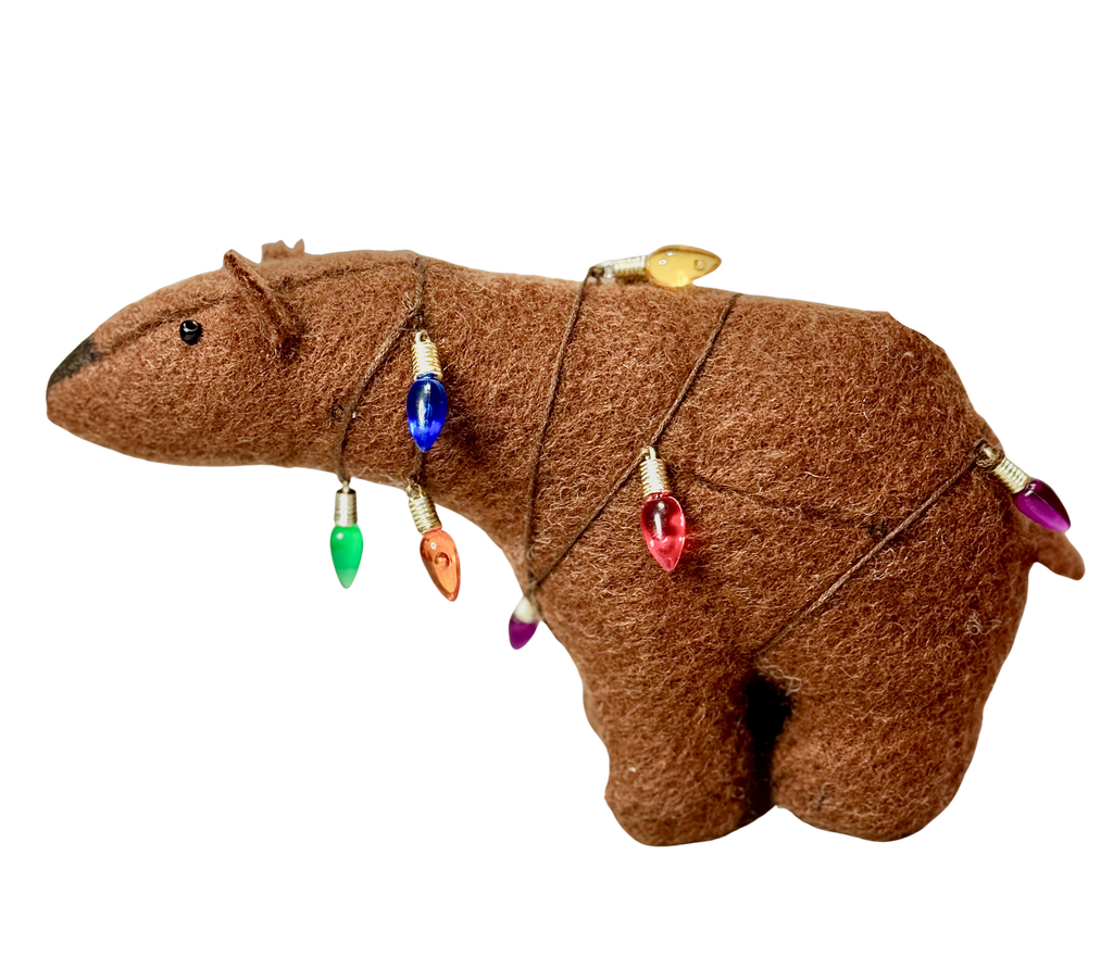 Folk Art Soft Sculpture Free Standing Bear  - Holiday Lights - One of a Kind  - Woodland Collection (Copy)