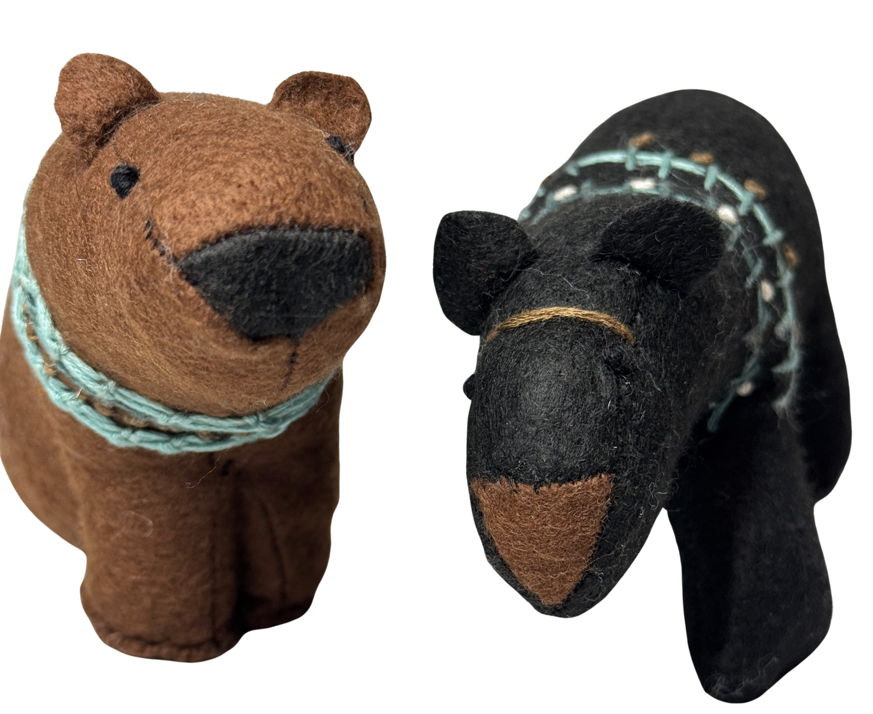Folk Art Soft Sculpture Free Standing Bear Duo  - Black and Brown - One of a Kind  - Woodland Collection