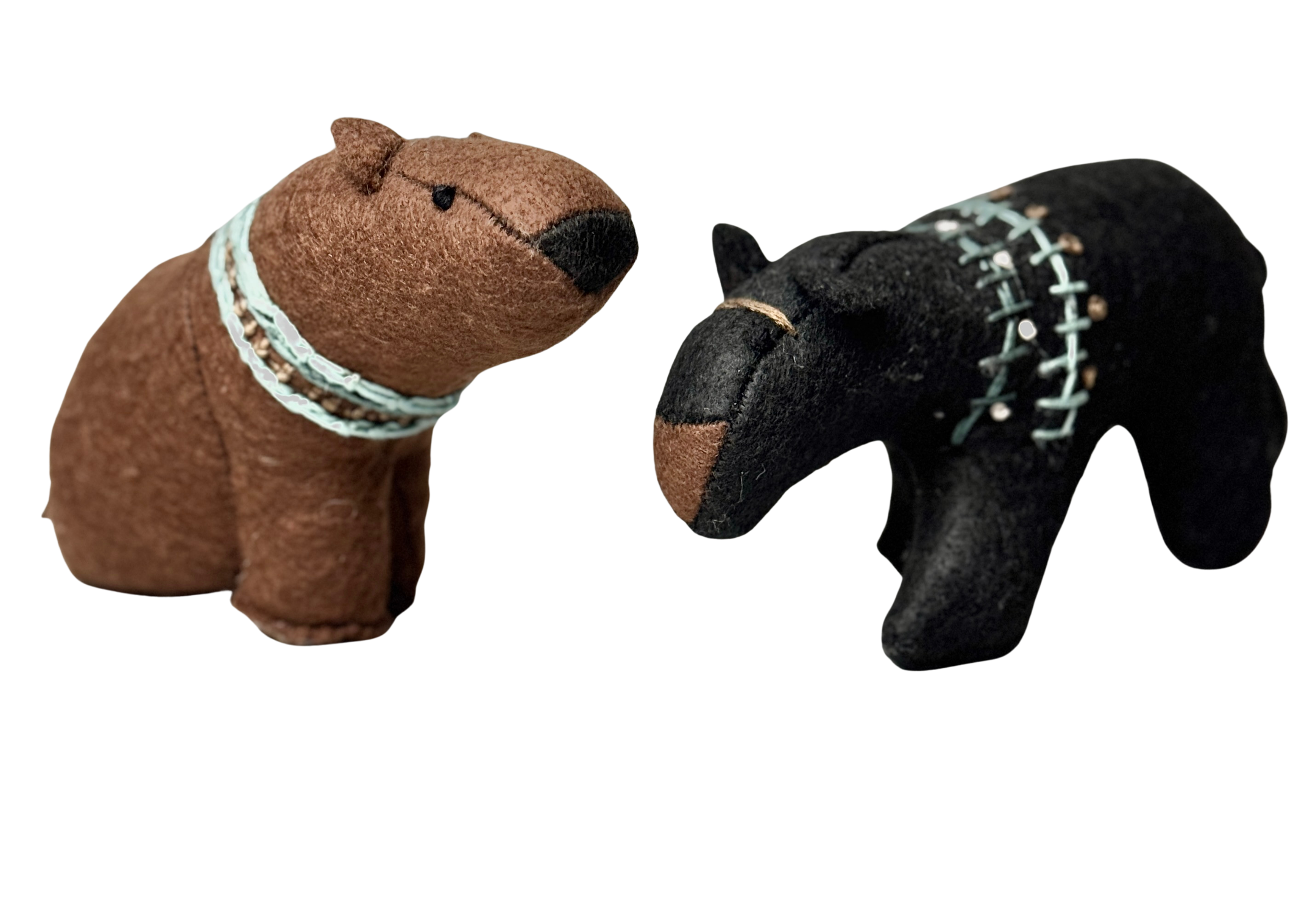 Folk Art Soft Sculpture Free Standing Bear Duo  - Black and Brown - One of a Kind  - Woodland Collection