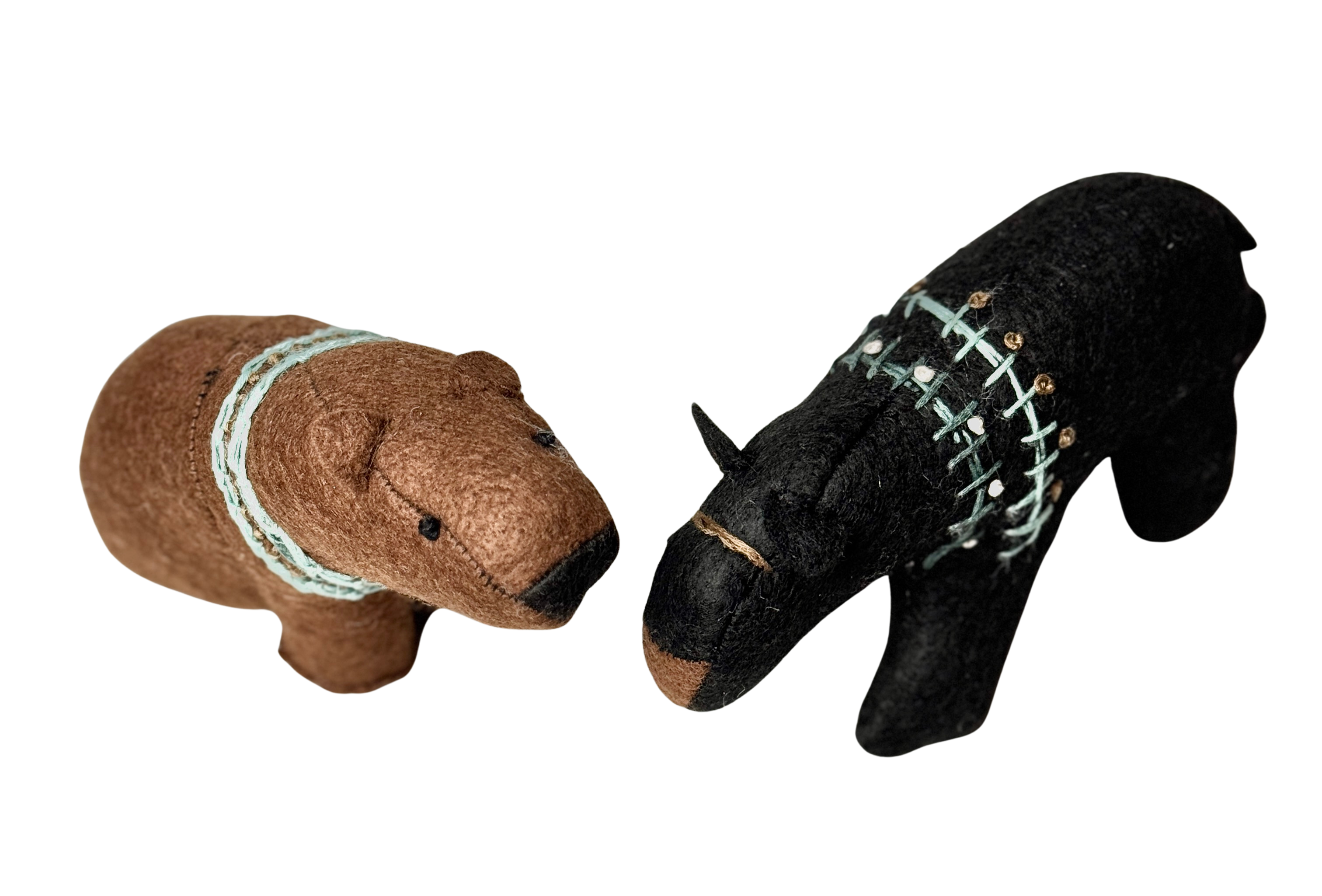 Folk Art Soft Sculpture Free Standing Bear Duo  - Black and Brown - One of a Kind  - Woodland Collection