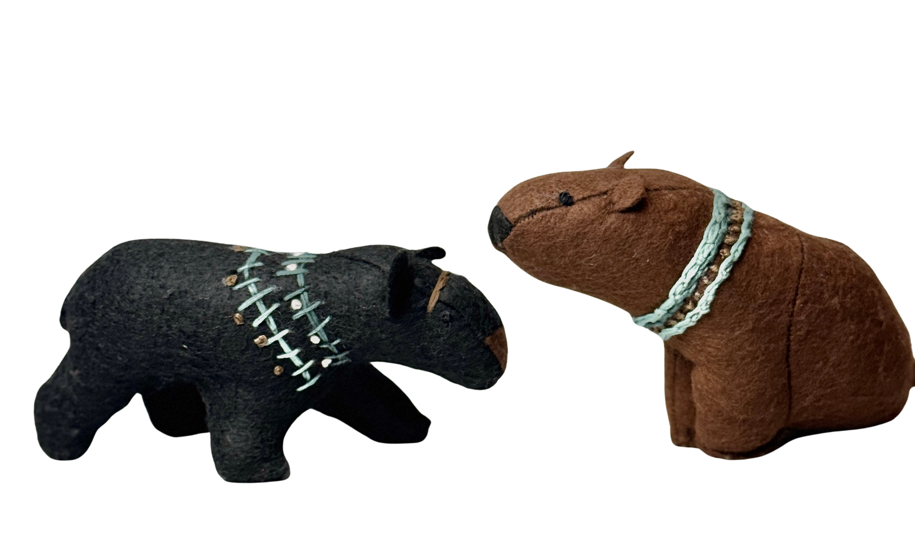 Folk Art Soft Sculpture Free Standing Bear Duo  - Black and Brown - One of a Kind  - Woodland Collection