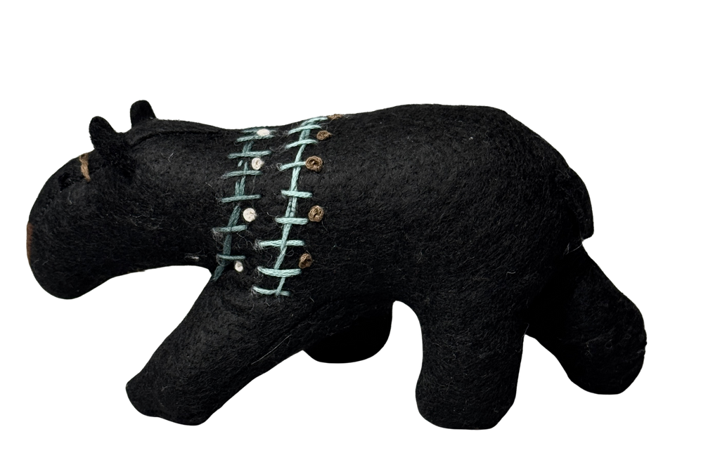 Folk Art Soft Sculpture Free Standing Bear Duo  - Black and Brown - One of a Kind  - Woodland Collection