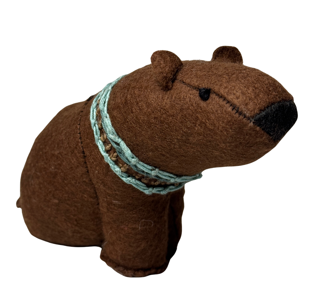 Folk Art Soft Sculpture Free Standing Bear Duo  - Black and Brown - One of a Kind  - Woodland Collection