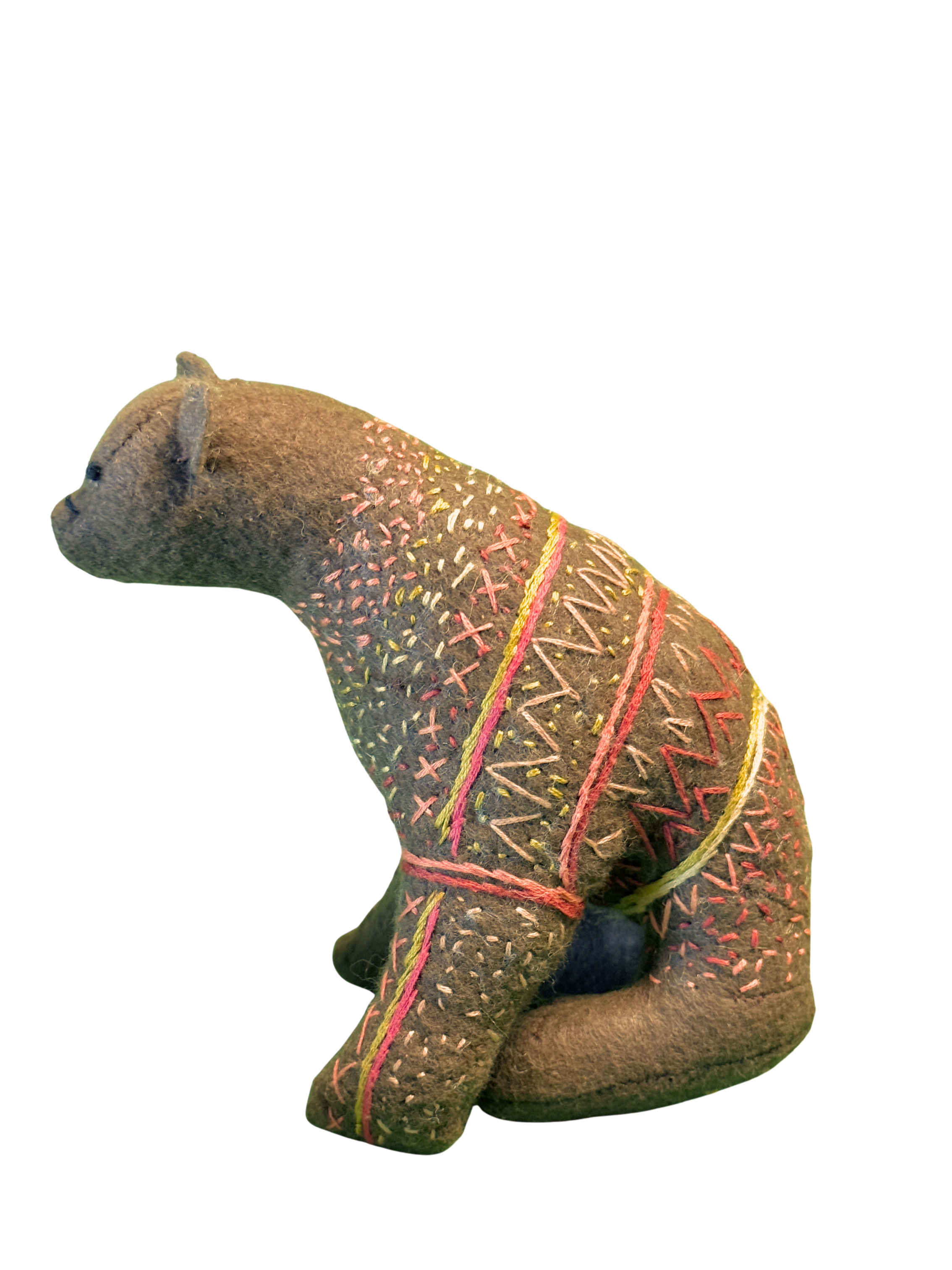 One of Kind Soft Art Sculpture Brown Bear - Woodland Collection - Hand Embroidered
