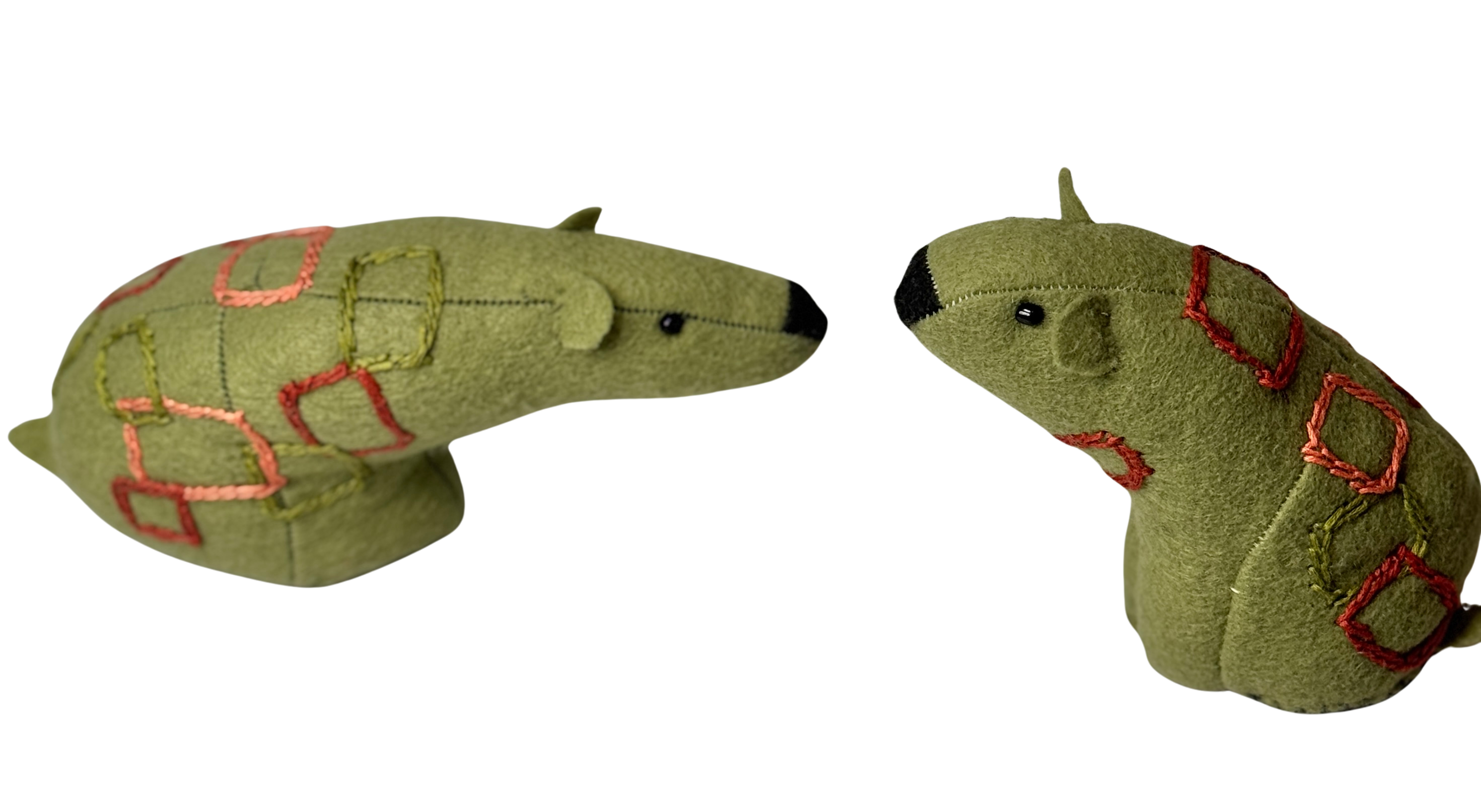 Folk Art Soft Sculpture Free Standing Bear Duo  - Mod Green - One of a Kind  - Woodland Collection