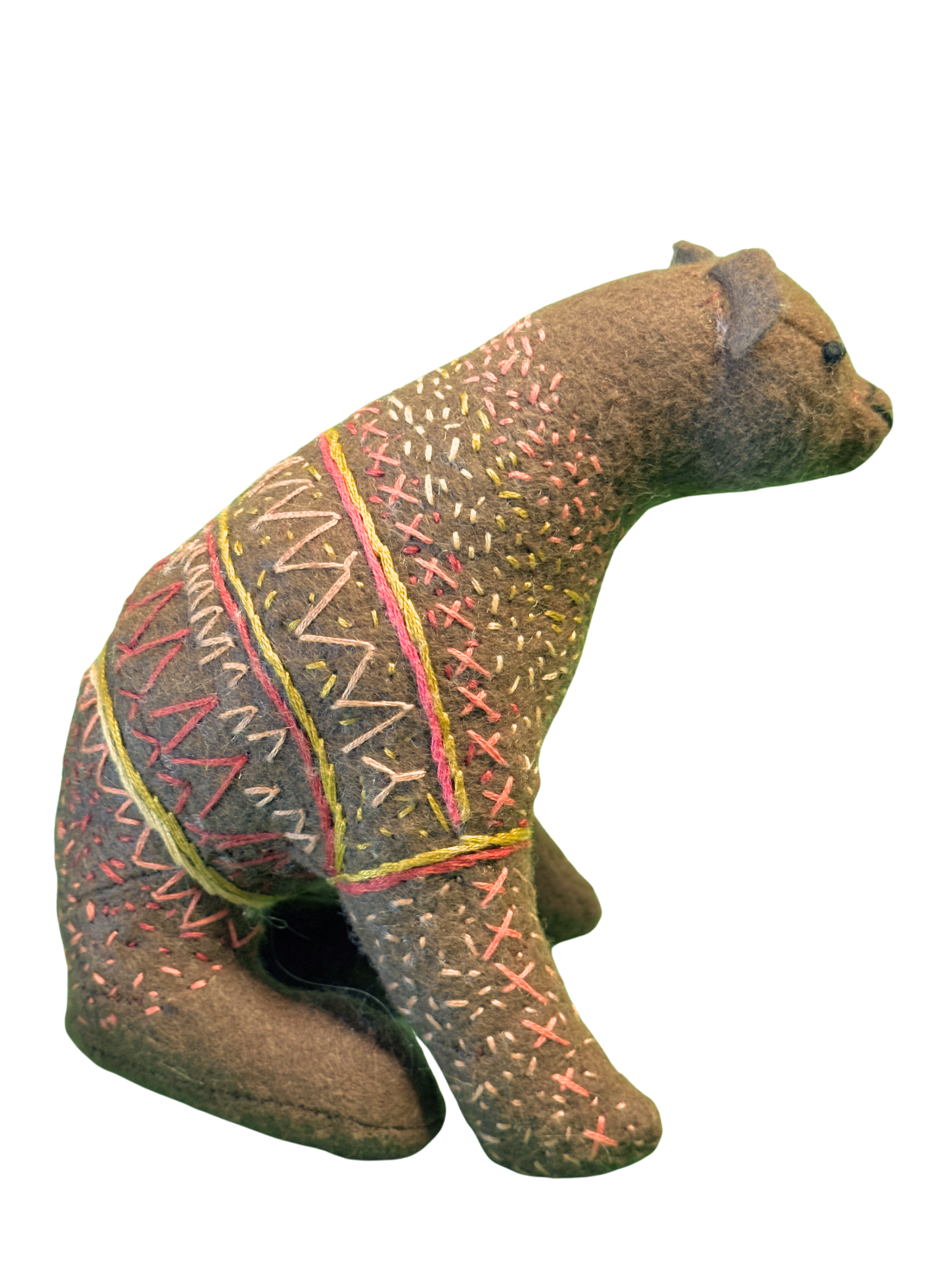 One of Kind Soft Art Sculpture Brown Bear - Woodland Collection - Hand Embroidered