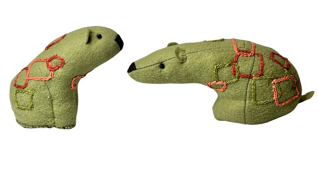 Folk Art Soft Sculpture Free Standing Bear Duo  - Mod Green - One of a Kind  - Woodland Collection