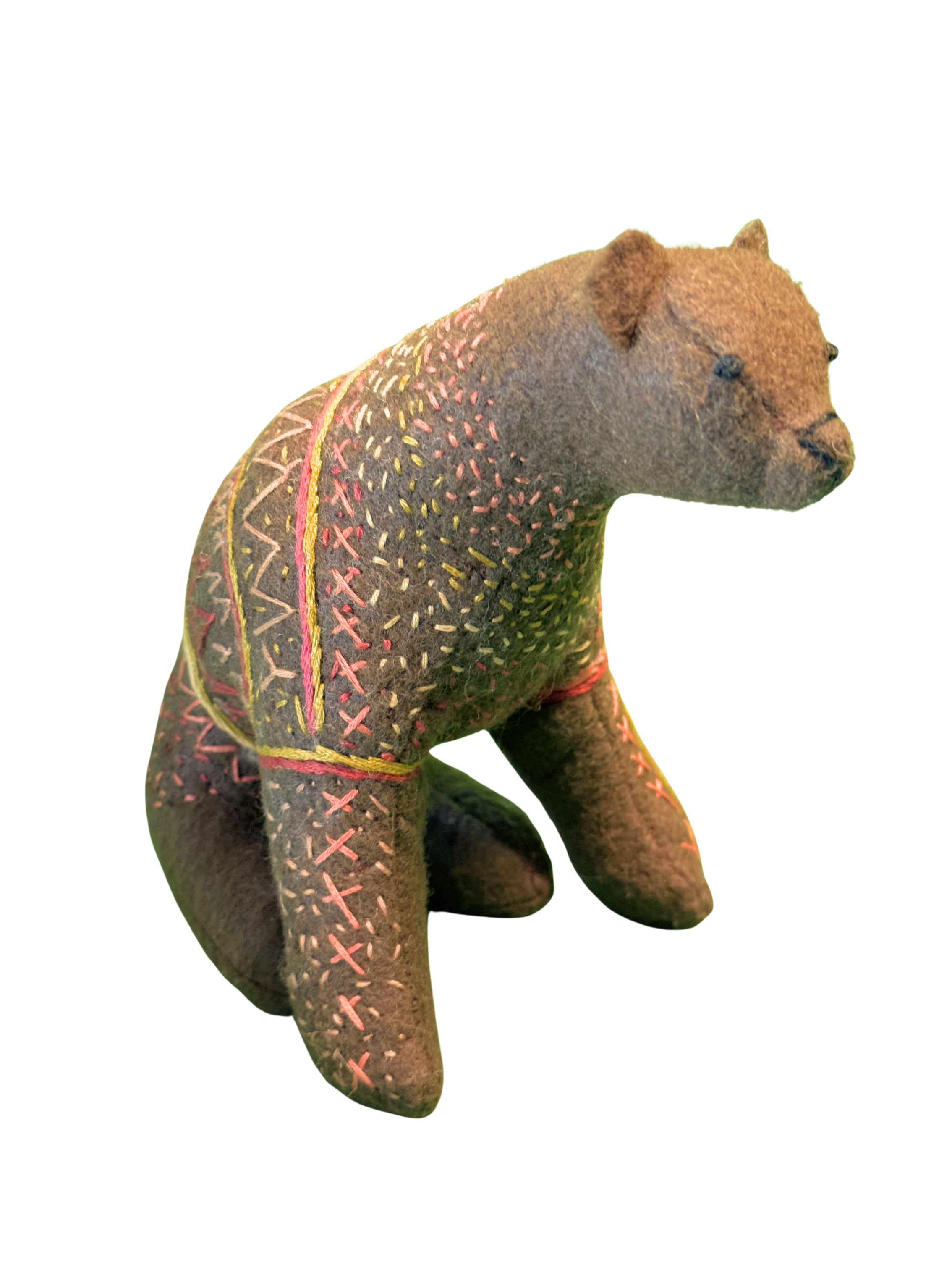 One of Kind Soft Art Sculpture Brown Bear - Woodland Collection - Hand Embroidered
