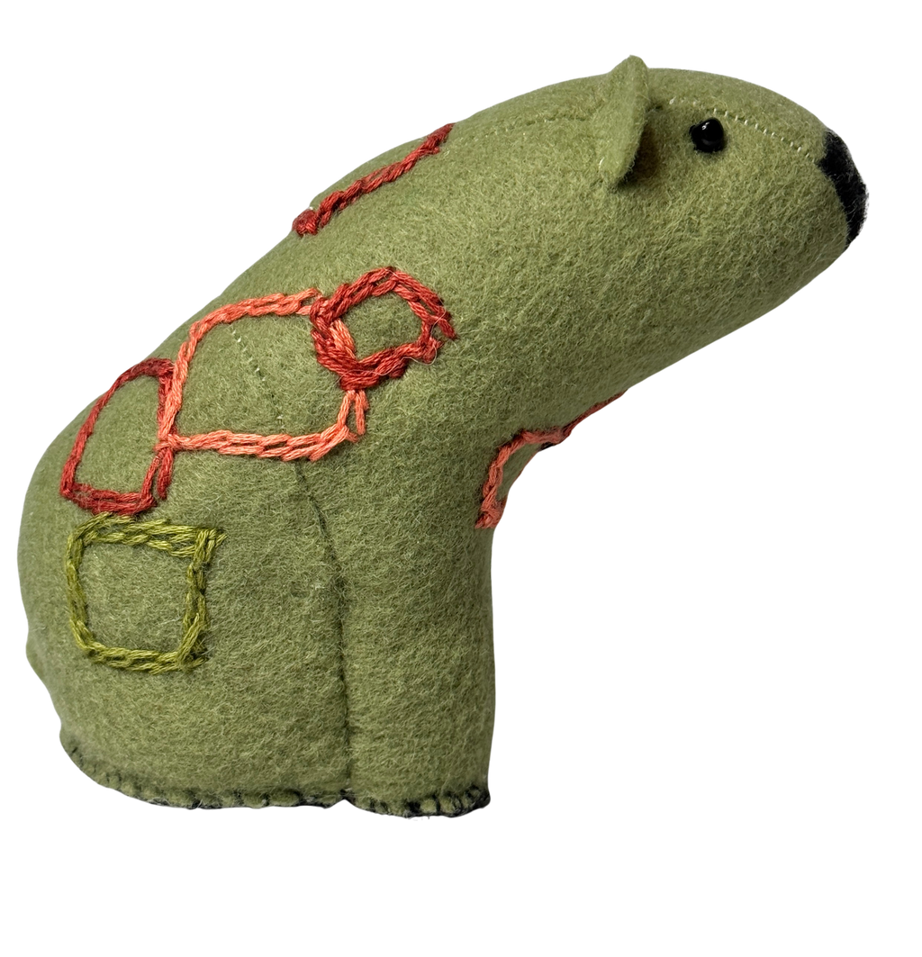 Folk Art Soft Sculpture Free Standing Bear Duo  - Mod Green - One of a Kind  - Woodland Collection