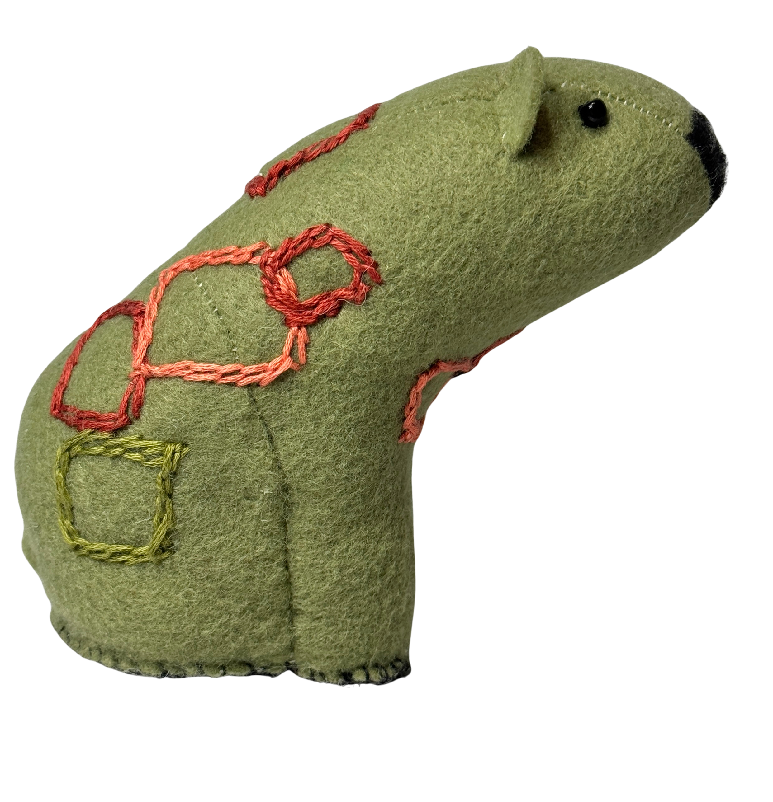 Folk Art Soft Sculpture Free Standing Bear Duo  - Mod Green - One of a Kind  - Woodland Collection