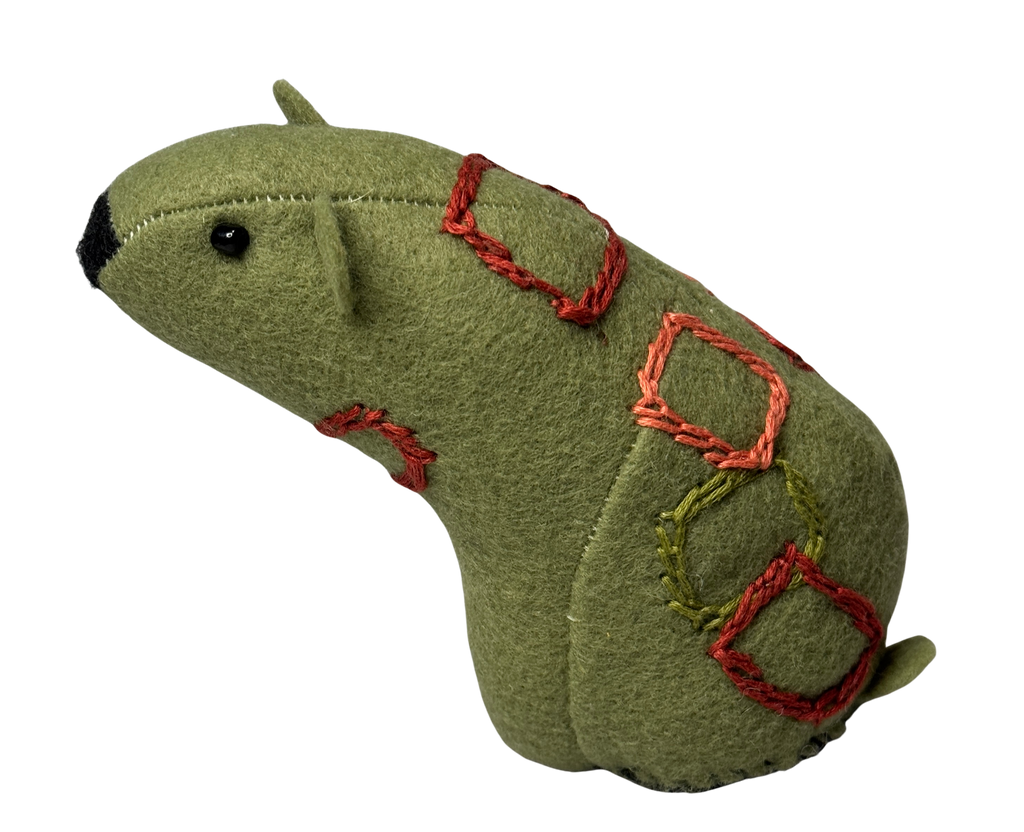 Folk Art Soft Sculpture Free Standing Bear Duo  - Mod Green - One of a Kind  - Woodland Collection