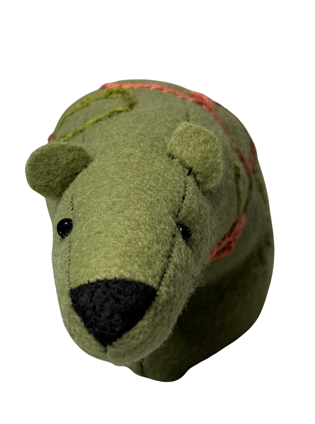 Folk Art Soft Sculpture Free Standing Bear Duo  - Mod Green - One of a Kind  - Woodland Collection