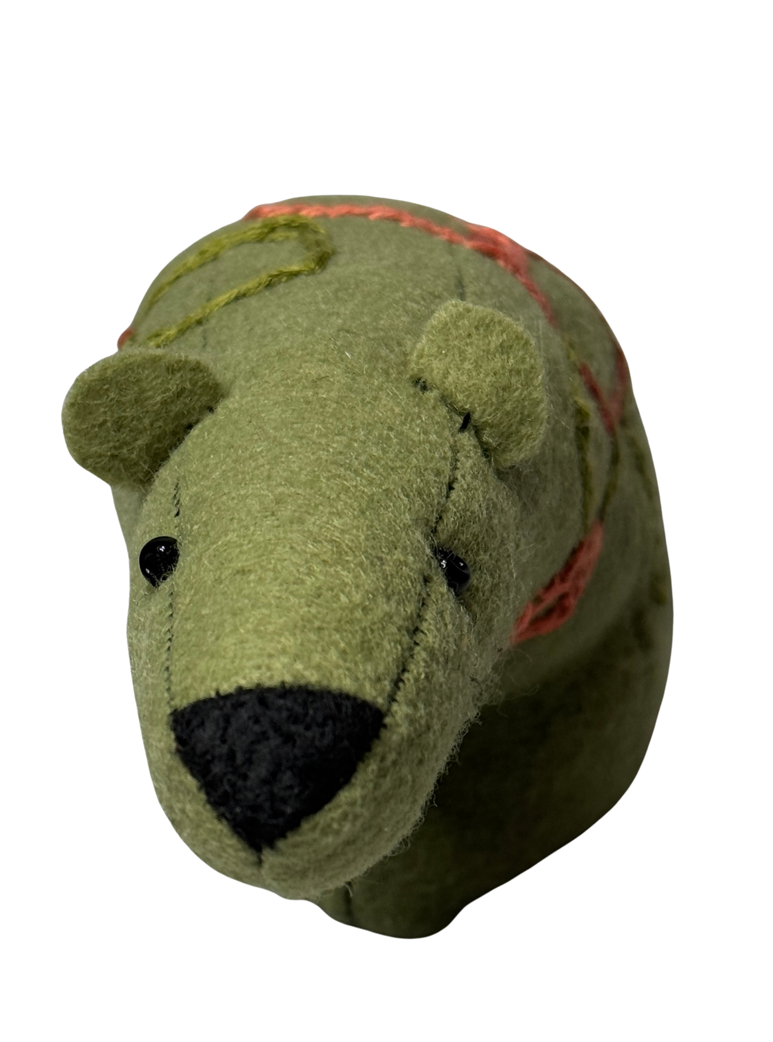 Folk Art Soft Sculpture Free Standing Bear Duo  - Mod Green - One of a Kind  - Woodland Collection