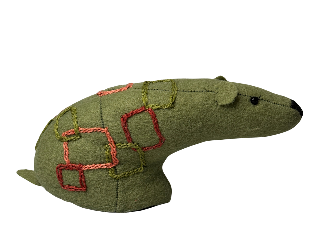 Folk Art Soft Sculpture Free Standing Bear Duo  - Mod Green - One of a Kind  - Woodland Collection