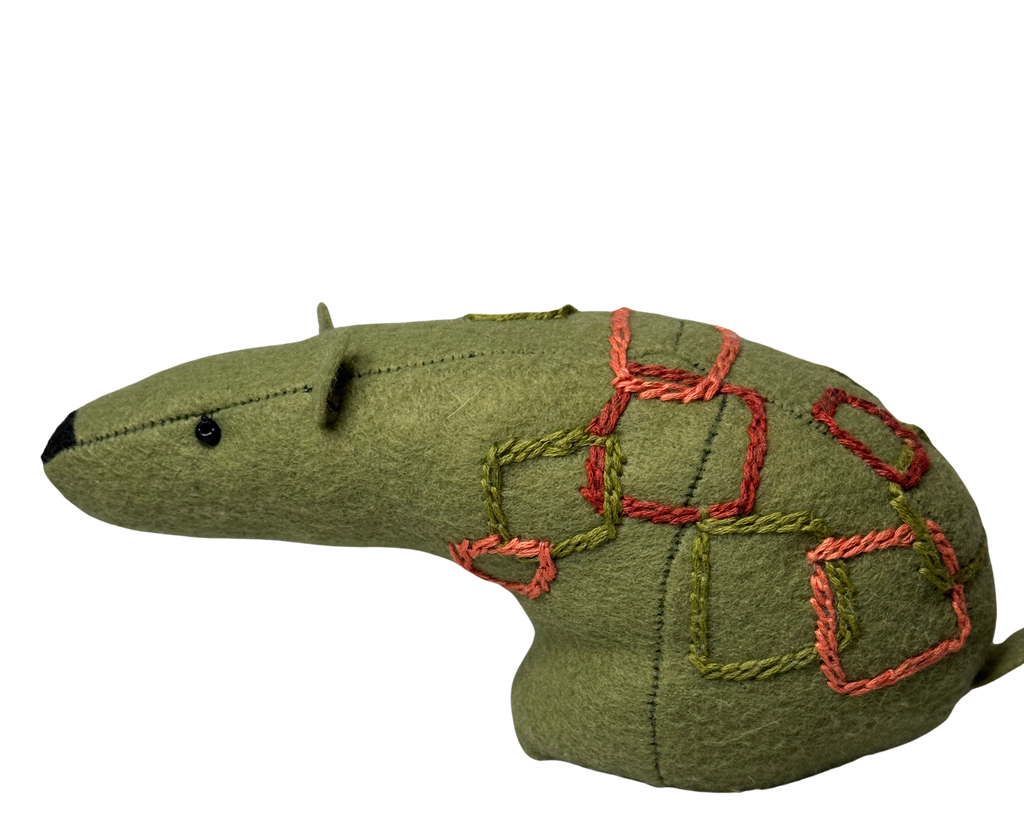 Folk Art Soft Sculpture Free Standing Bear Duo  - Mod Green - One of a Kind  - Woodland Collection