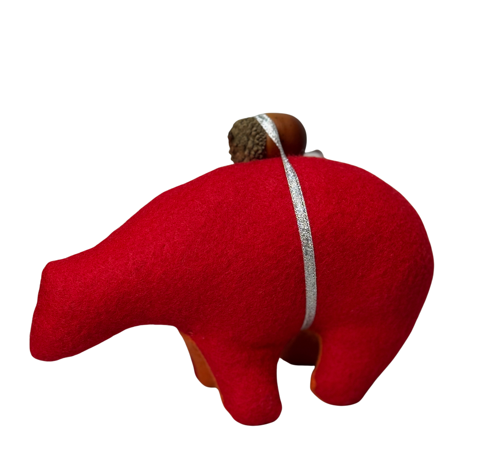 Red Acorn Loving Folk Art Guardian – Soft Sculpture Bearfolk - Woodland Collection