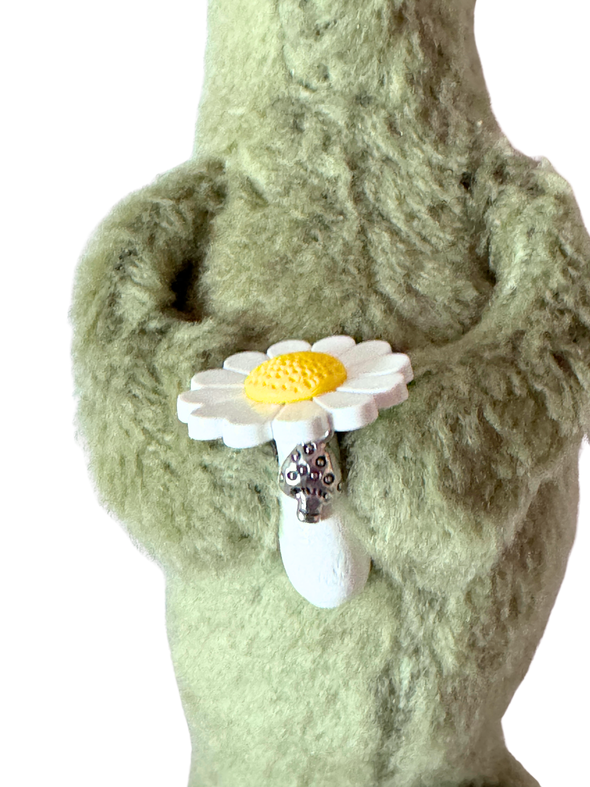 One of Kind Soft Art Standing Fuzzy Green Bear - Woodland Collection - Office Sidekick