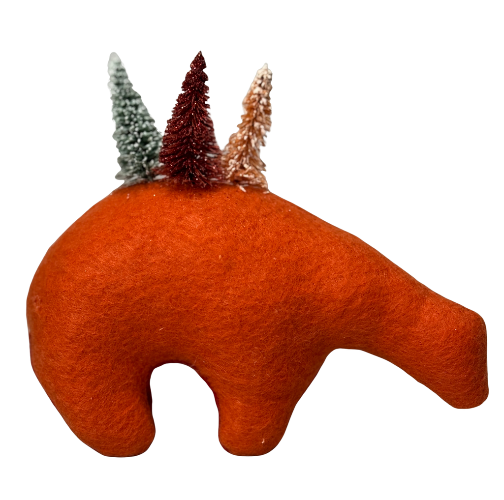 Orange Christmas Tree Loving Folk Art Guardian – Soft Sculpture Bearfolk - Woodland Collection