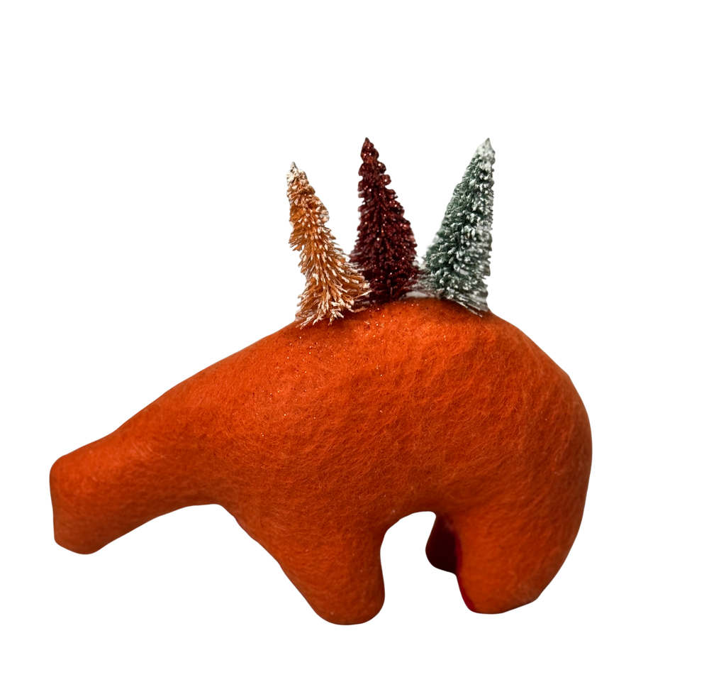 Orange Christmas Tree Loving Folk Art Guardian – Soft Sculpture Bearfolk - Woodland Collection