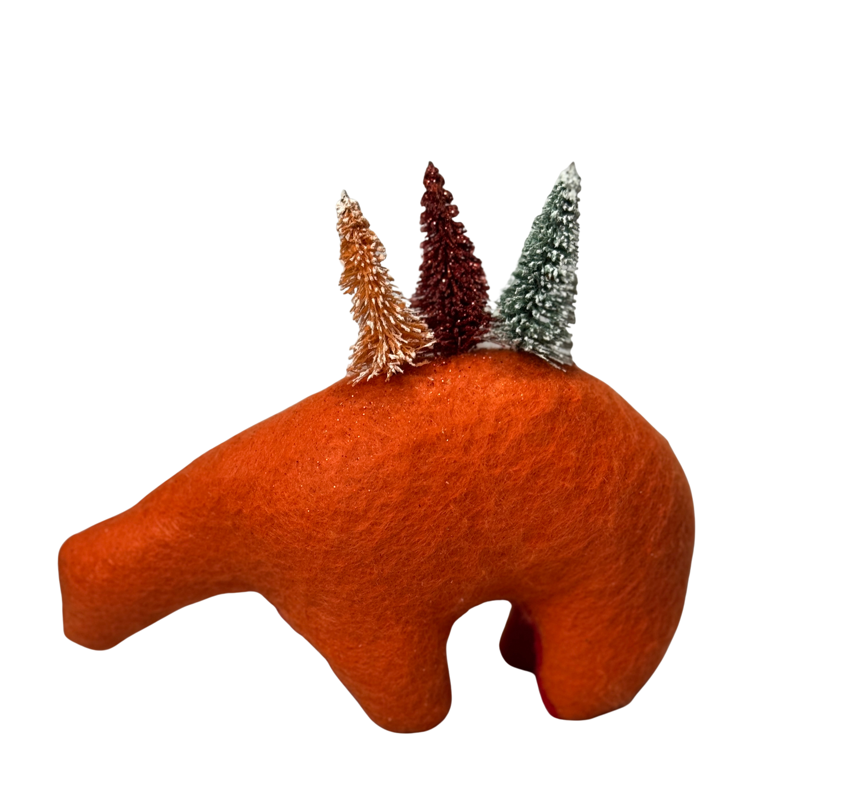 Orange Christmas Tree Loving Folk Art Guardian – Soft Sculpture Bearfolk - Woodland Collection