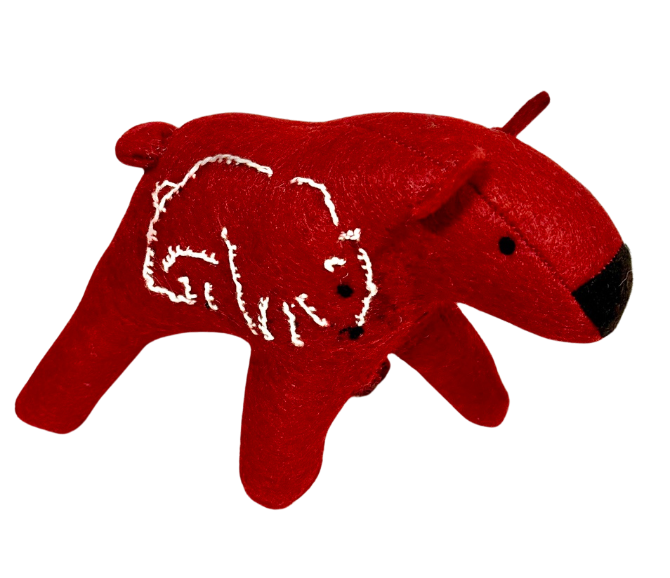 One of a Kind Walking Bear Soft Art Sculpture in Red