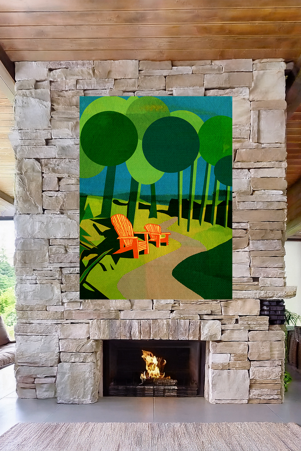 Midwest Modern Camp Adirondack Chairs Art Print - Matte Canvas, Stretched, 1.25" -  home decor, wall art, camp, cabin, cottage, nature, trails