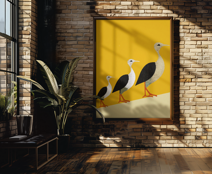 Three Birds in A Row Modern Graphic Art Print - Matte Canvas, Stretched, 1.25"