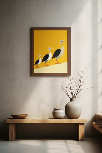 Three Birds in A Row Modern Graphic Art Print - Matte Canvas, Stretched, 1.25"