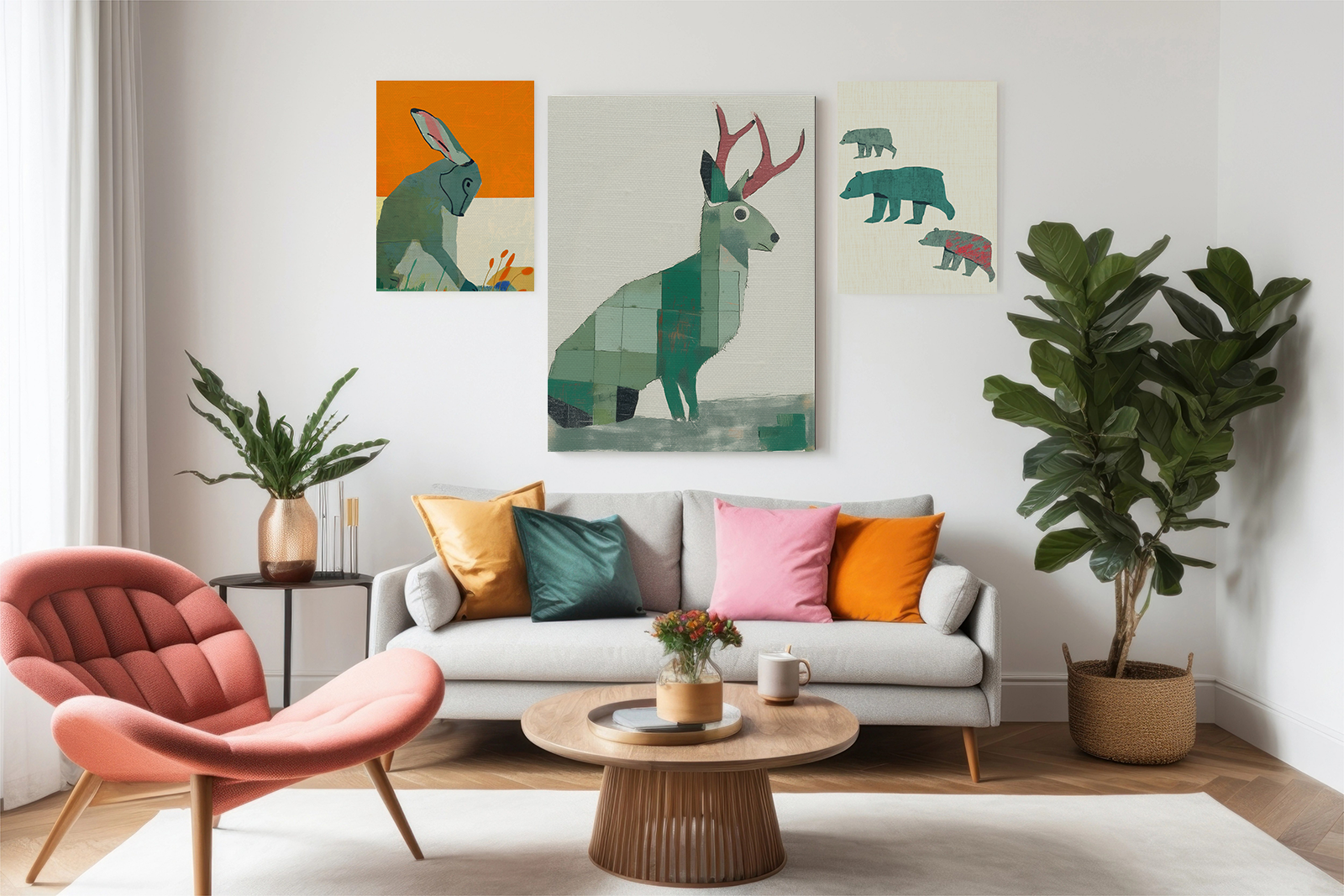 Modern Abstract Three Walking Bears  - Matte Canvas, Stretched, 1.25"
