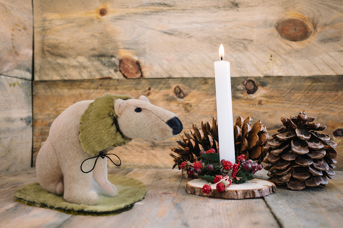 MELANIE - Winter Shawl Polar Bear - Seasonal Sidekick — One-of-a-Kind Soft Art Sculpture
