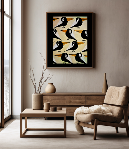 Midwest Modern Black and White Retro Bird Art Print  - Matte Canvas, Stretched, 1.25"
