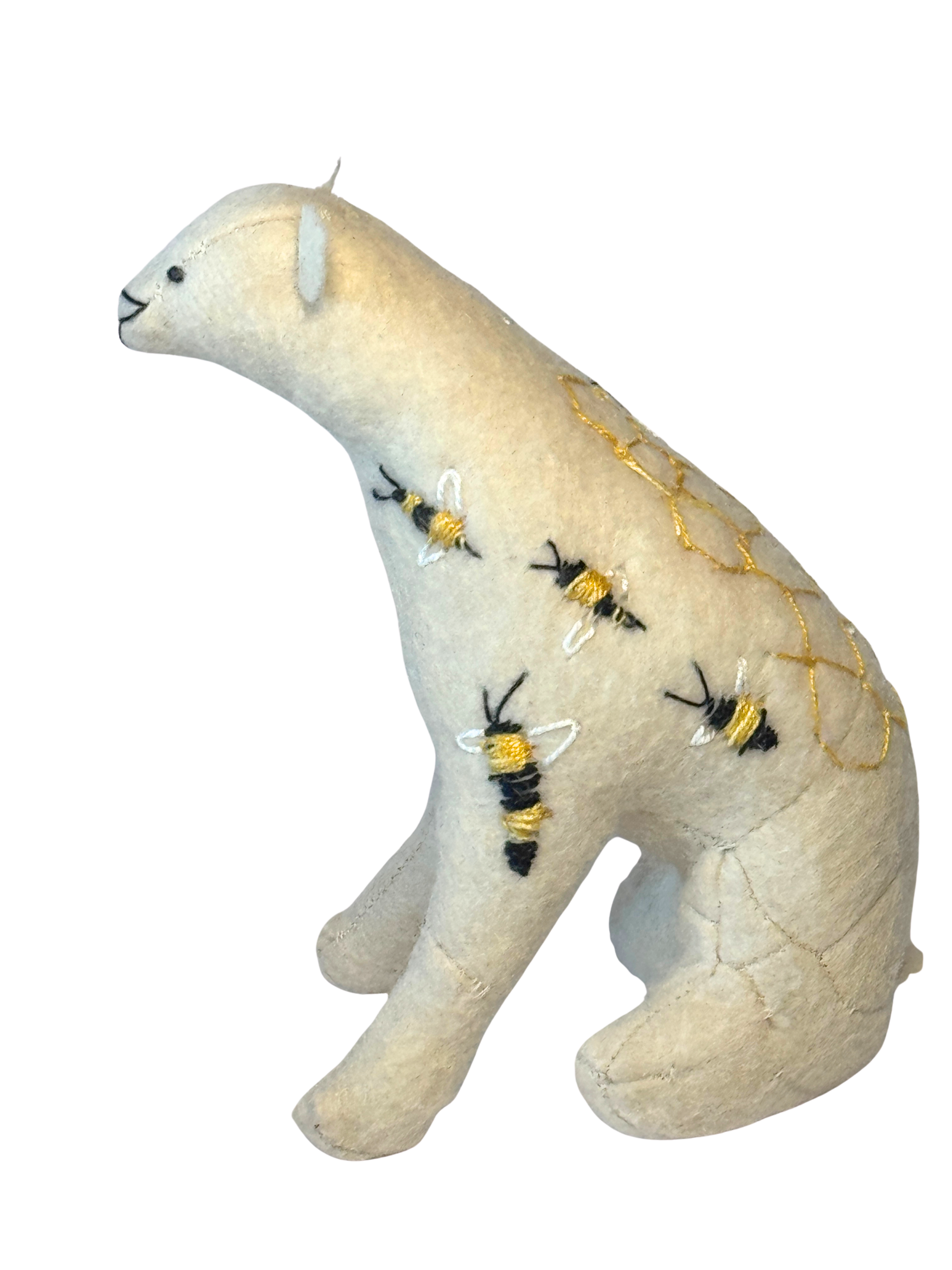One of Kind Soft Art Sculpture Bee Bear - Woodland Collection - Hand Embroidered