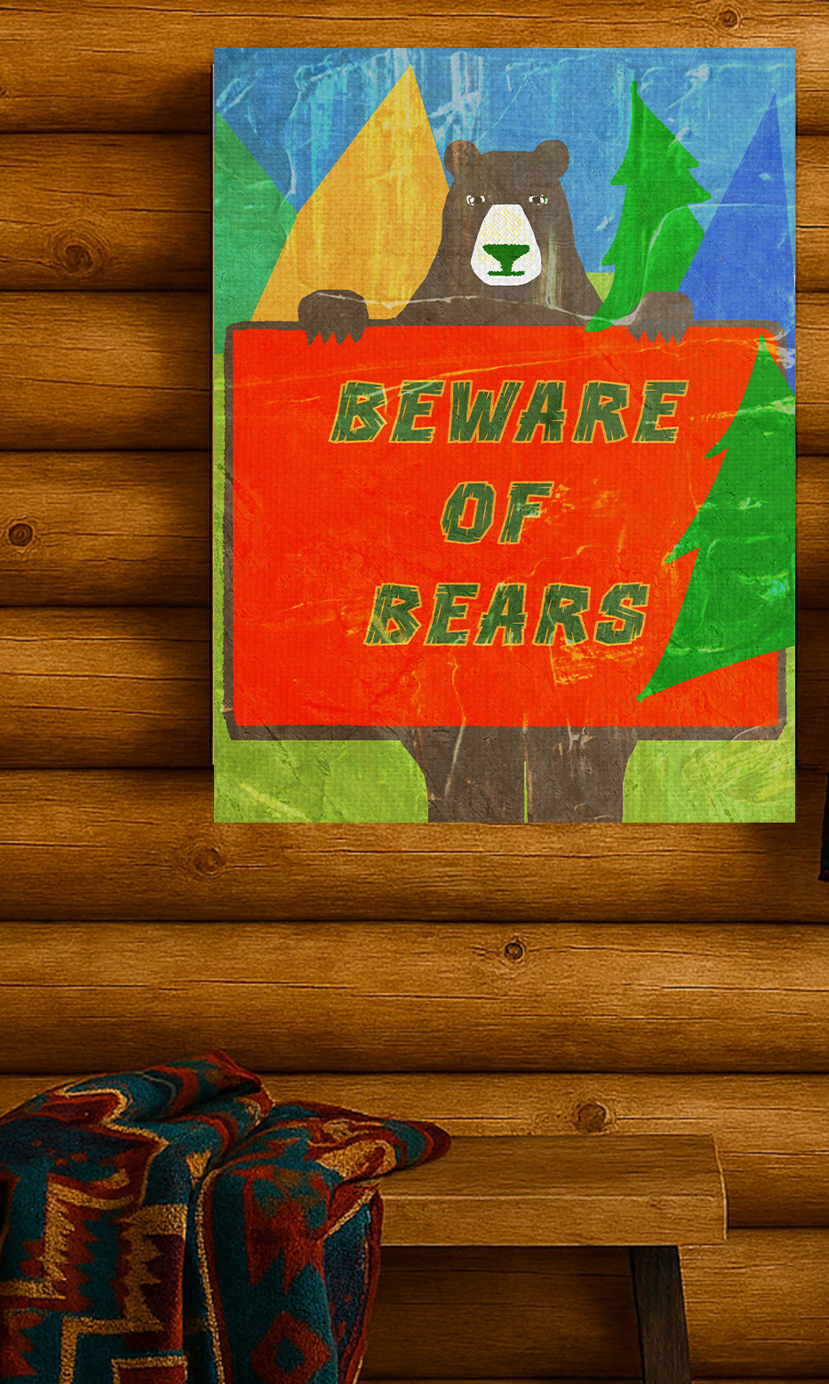 Midwest Modern Campy Beware of Bears Sign  Art Print - Matte Canvas, Stretched, 1.25" -  home decor, wall art, camp, cabin, cottage