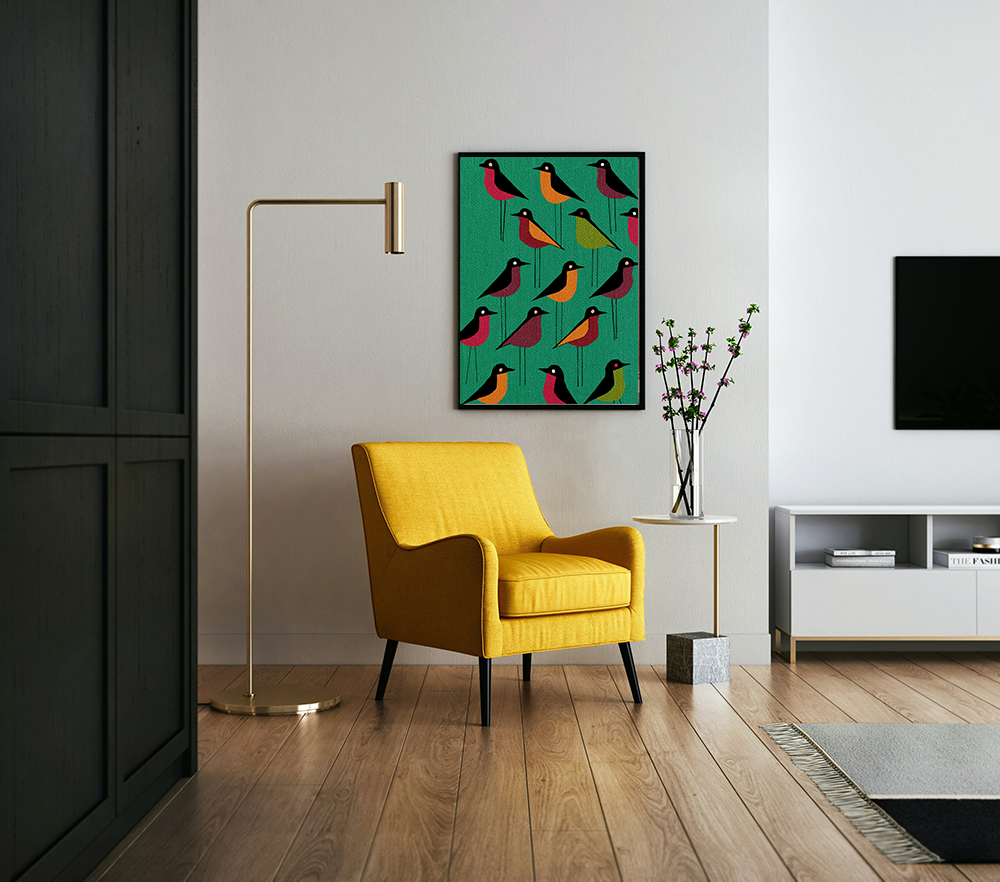Midwest Mod Pattern of Birds Art Print  - Matte Canvas, Stretched, 1.25"