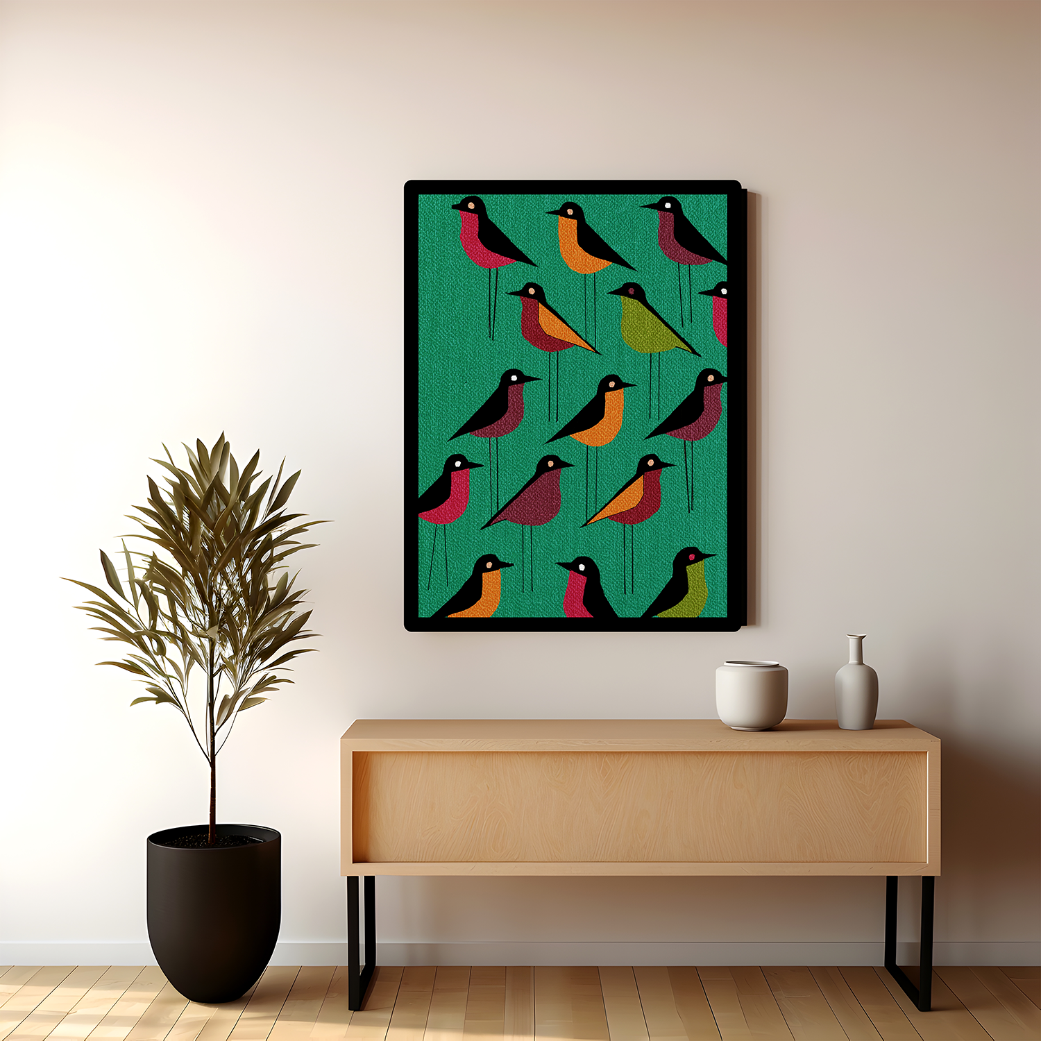 Midwest Mod Pattern of Birds Art Print  - Matte Canvas, Stretched, 1.25"