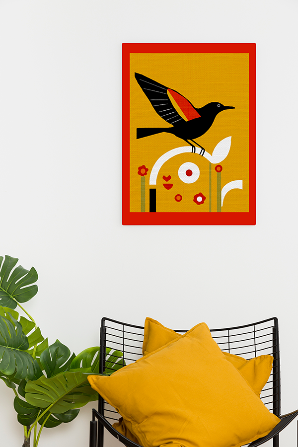 Midwest Modern Red-Winged BlackBird Art Print  - Matte Canvas, Stretched, 1.25"