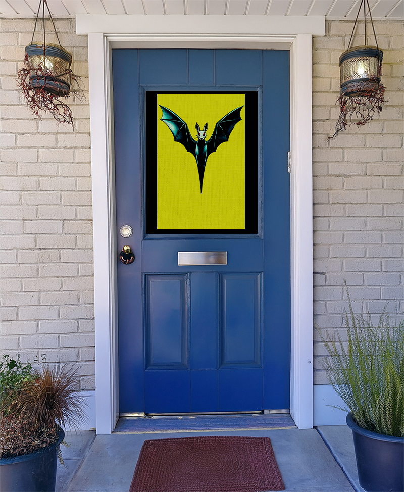 Midwest Mod Modern Blue Bat Seasonal Silk Poster, Indoor and Outdoor Decor, Seasonal Decor, Halloween, Bats