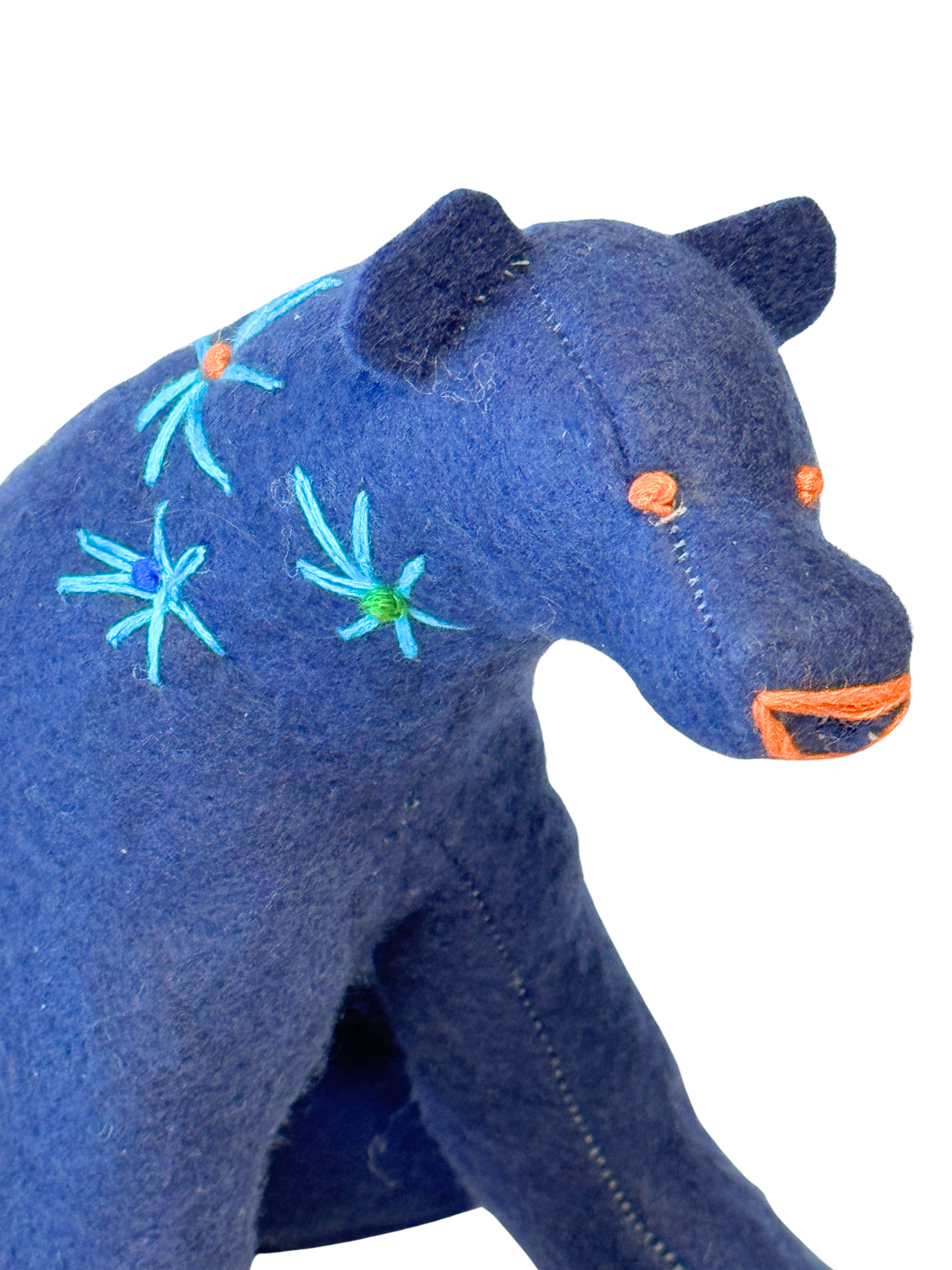 One of Kind Soft Art Blue Bear - Spring Flowers  - Woodland Collection