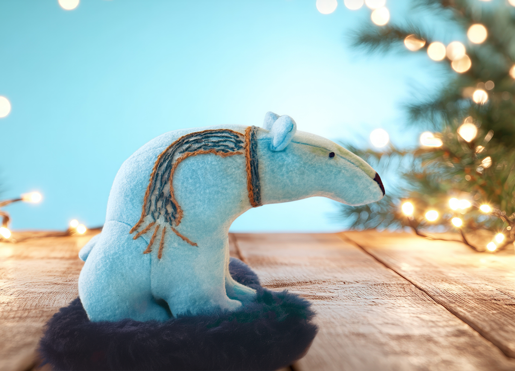 Blueberry - Winter Scarf Bear - Seasonal Sidekick — One-of-a-Kind Soft Art Sculpture