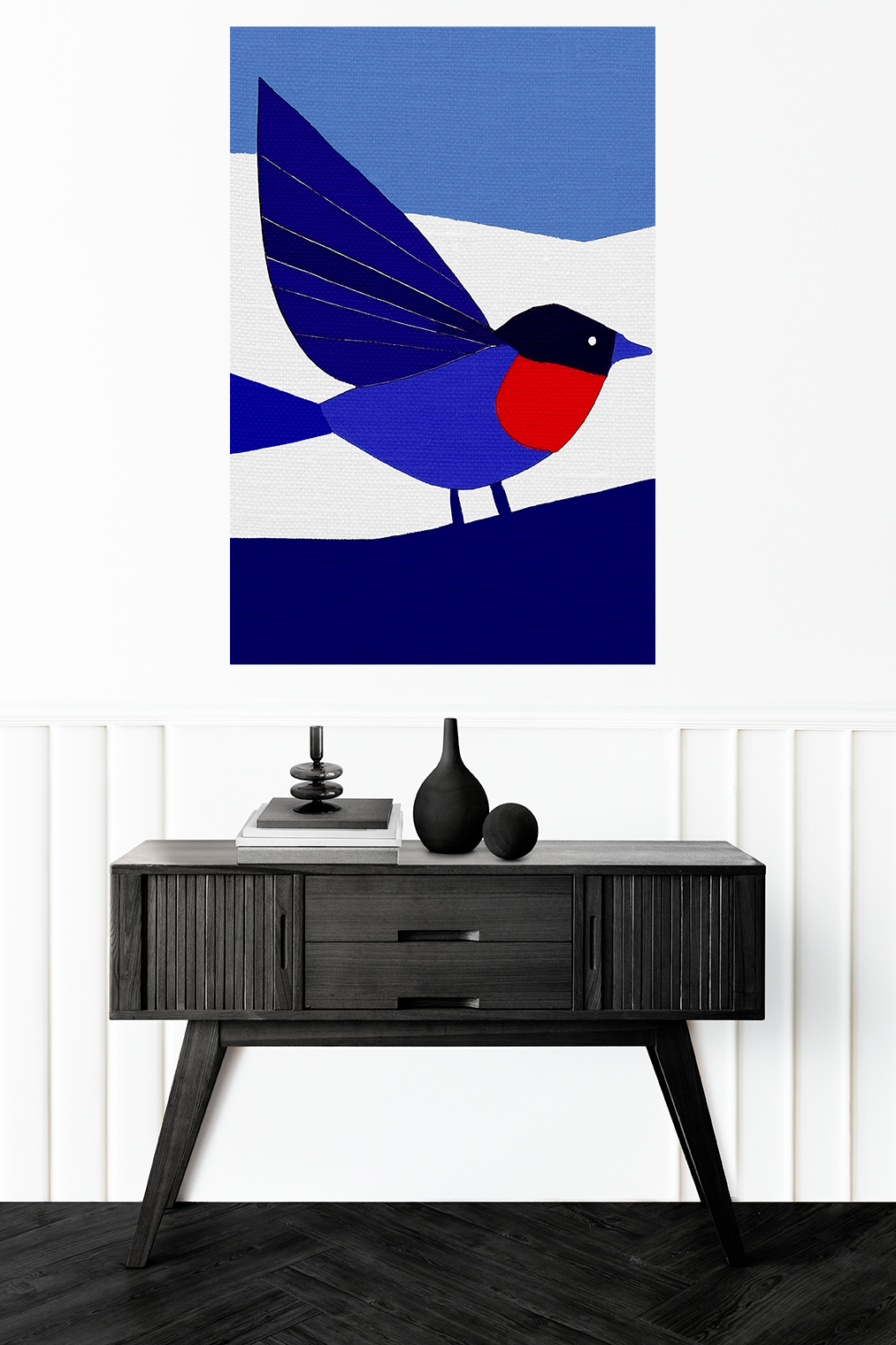 Midwest Modern Abstract Bird in Blue and Red Folk Art - Matte Canvas, Stretched, 1.25" -  home decor, wall art, bird, folk art