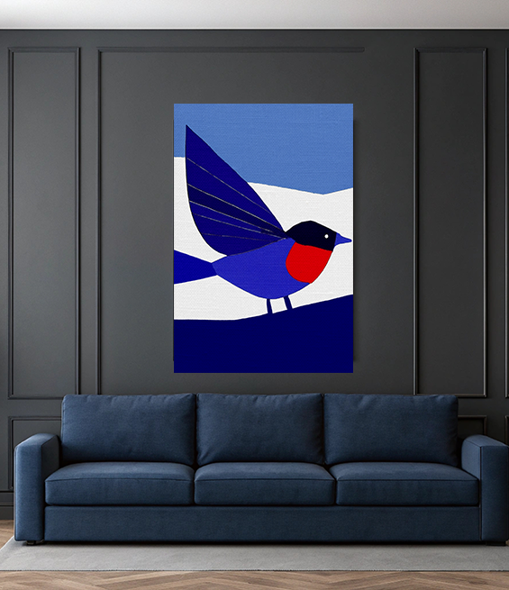 Midwest Modern Abstract Bird in Blue and Red Folk Art - Matte Canvas, Stretched, 1.25" -  home decor, wall art, bird, folk art