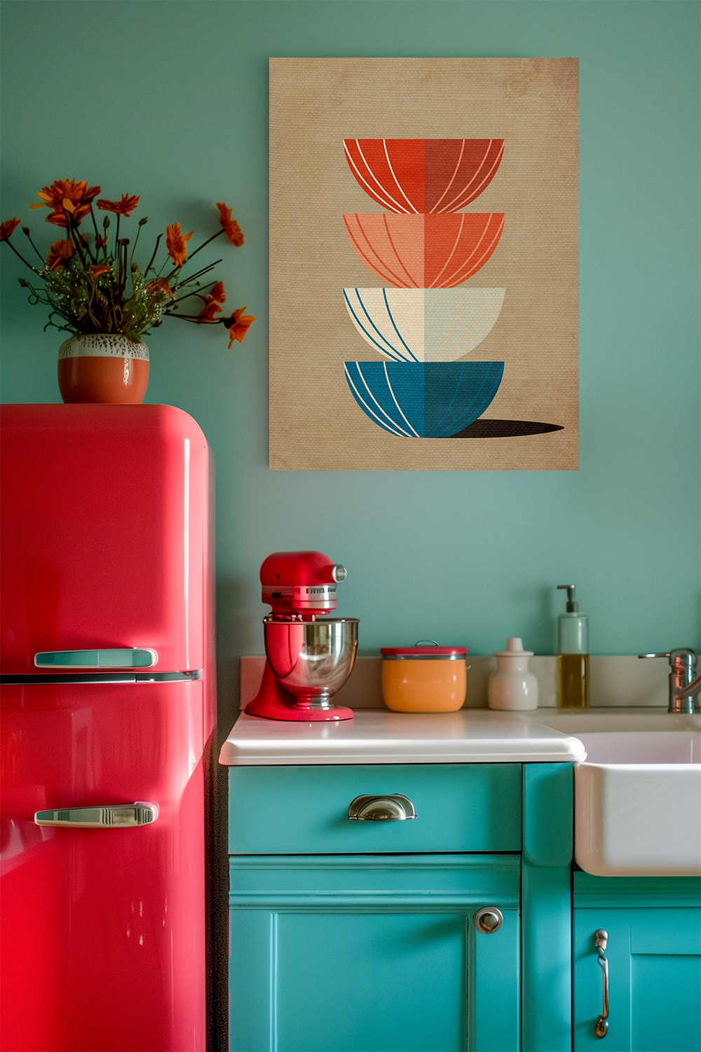 Midwest Modern Striped Stack of Bowls - Matte Canvas, Stretched, 1.25" -  home decor, wall art, bowls, kitchen, dining