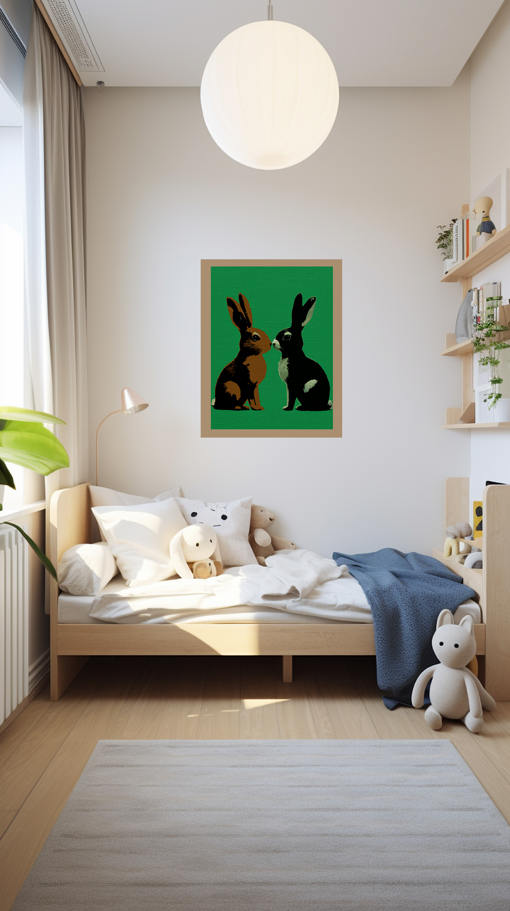Midwest Modern Kissing Bunnies Print - Matte Canvas, Stretched, 1.25" -  home decor, wall art, nature, bunny, rabbit, love